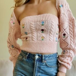 Zara pink flower sweater set 🌸